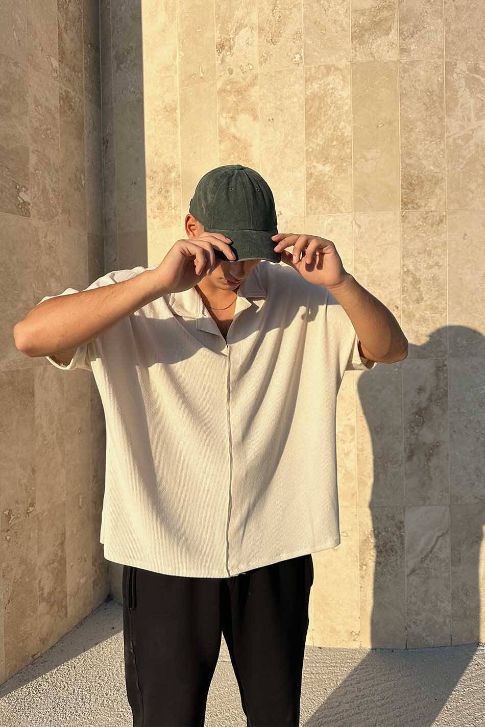 Oversize Yarasa Kesim Triko Krem Düğmesiz Gömlek - SOLDOUT