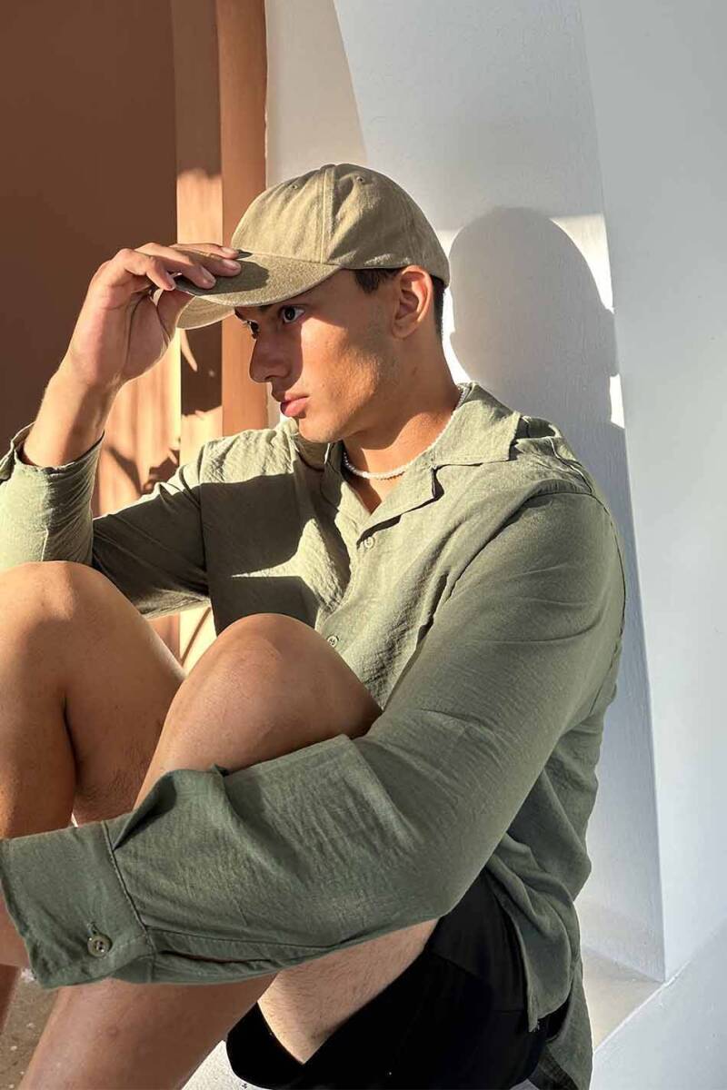 Oversize Yeşil Pena Keten Gömlek - SOLDOUT