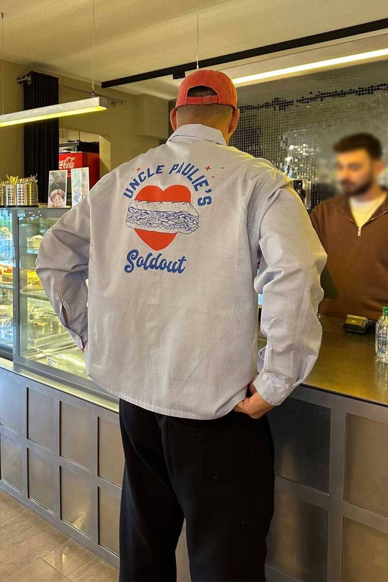 Pauli Baskılı Mavi Çizgili Gömlek - 1