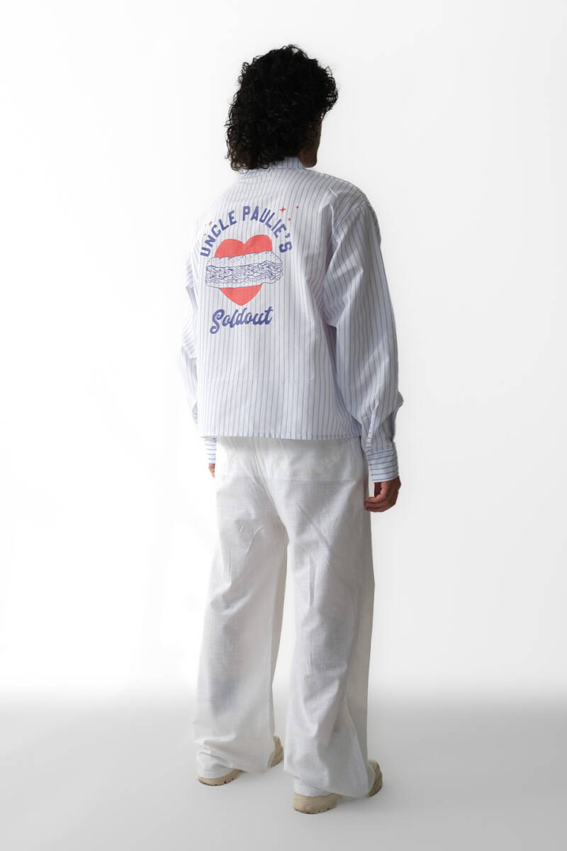 Paulie İnce Lacivert Çizgili Boxy Fit Crop Gömlek - 2