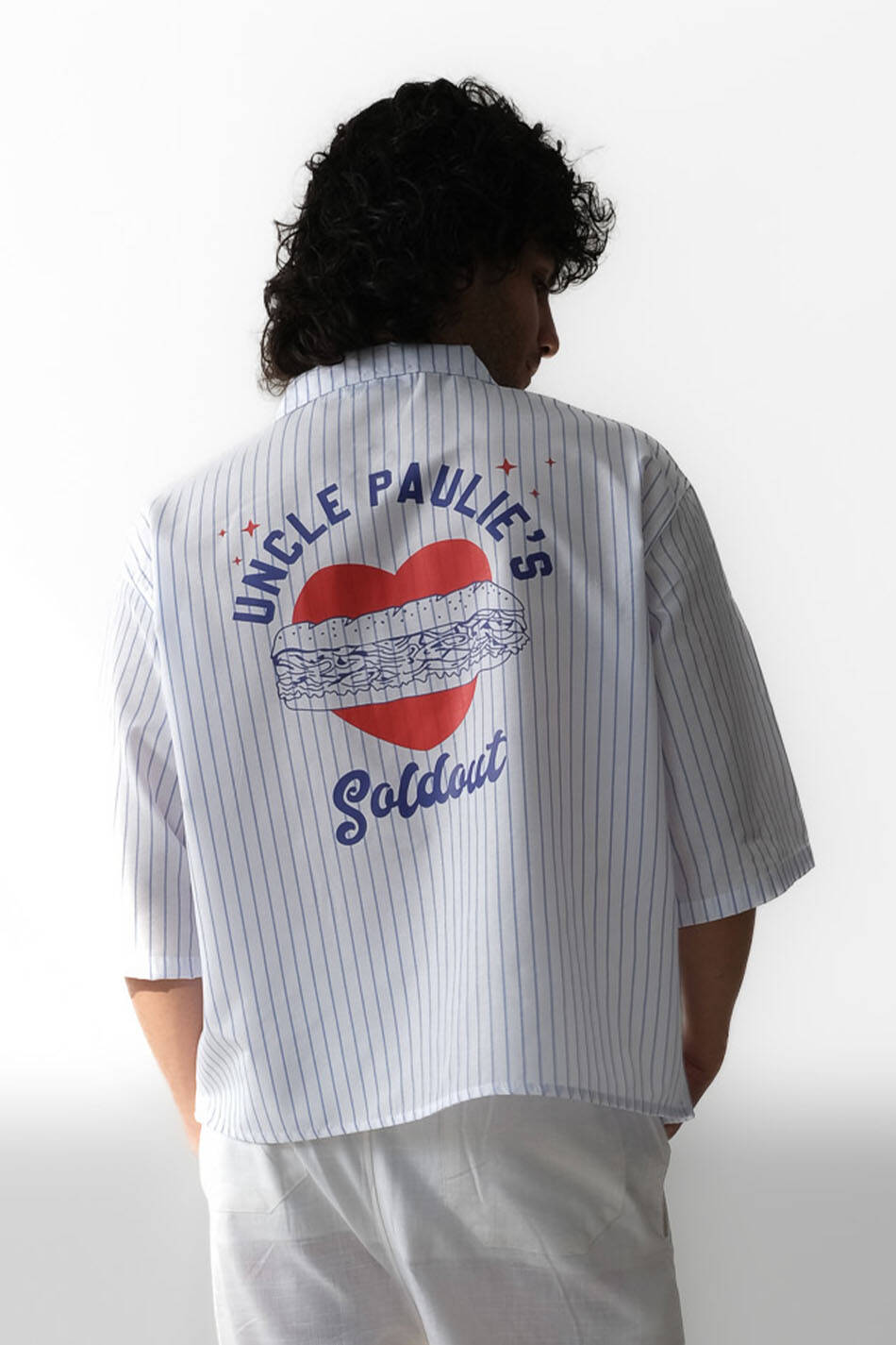 Paulie İnce Lacivert Çizgili Yarım Kol Boxy Fit Gömlek - SOLDOUT