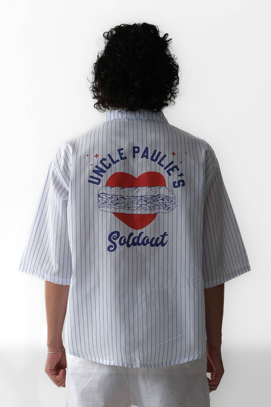 Paulie İnce Lacivert Çizgili Yarım Kol Oversize Gömlek - SOLDOUT