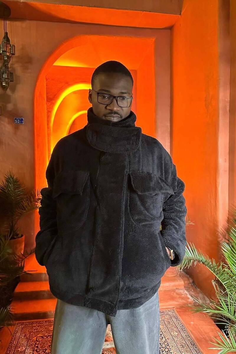 Peluş Dokulu Siyah Oversize Ceket - 2