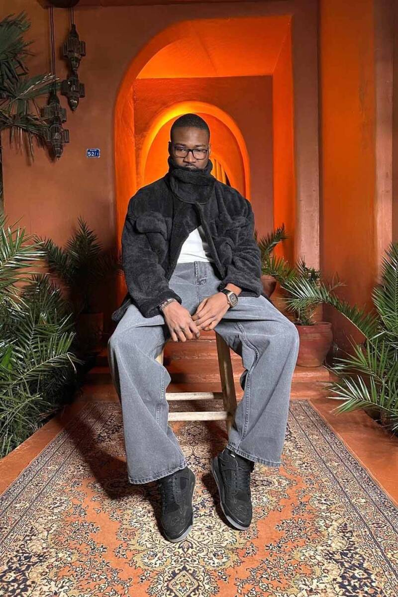 Peluş Dokulu Siyah Oversize Ceket - 3