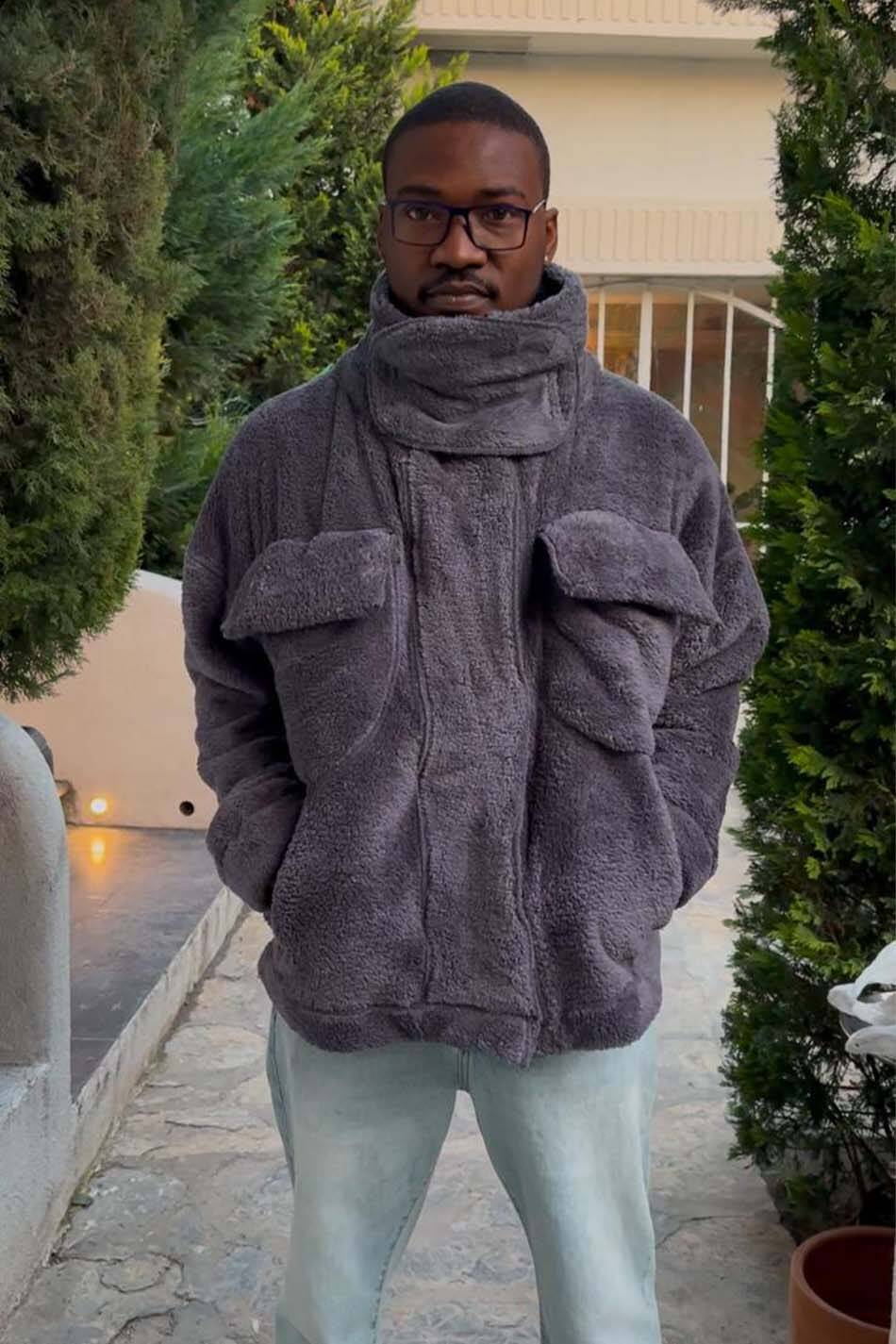 Peluş Dokulu Antrasit Oversize Ceket - SOLDOUT