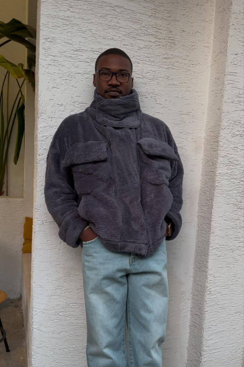 Peluş Dokulu Antrasit Oversize Ceket - 2