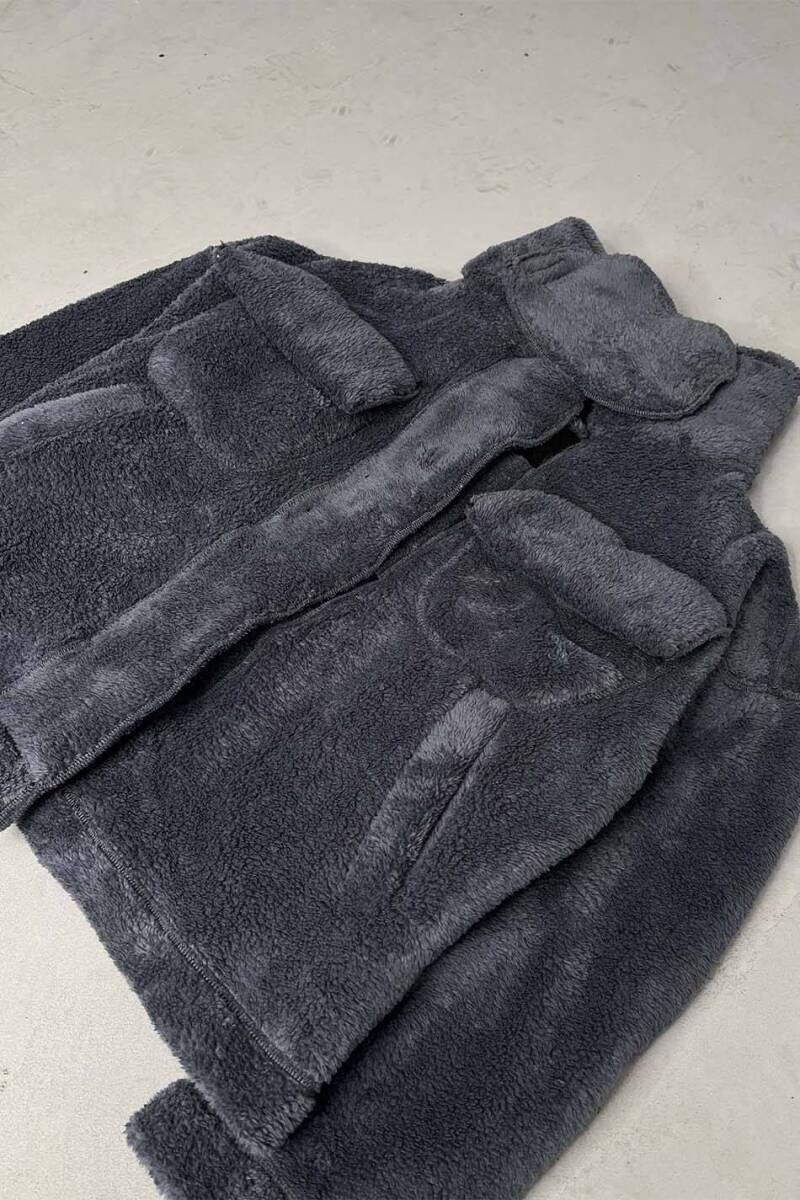 Peluş Dokulu Antrasit Oversize Ceket - 5