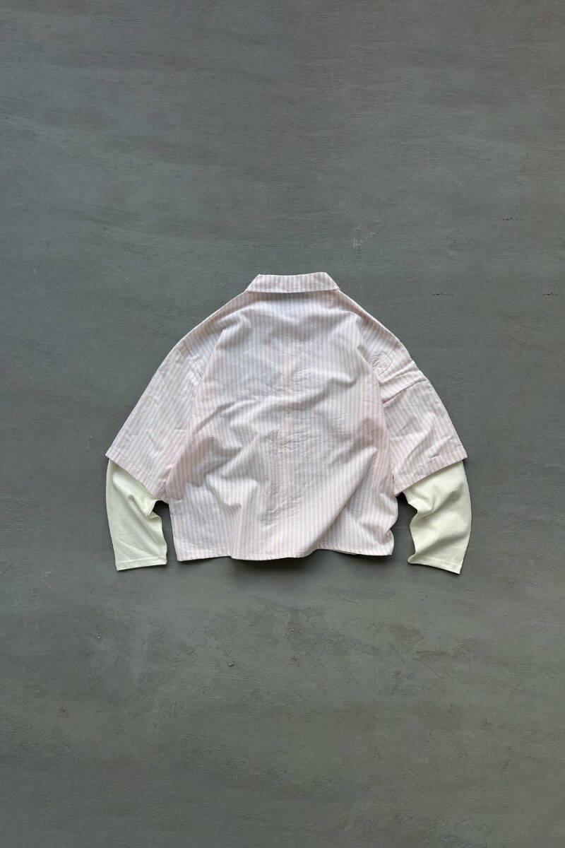  Pembe Çizgili Boxy Fit Layered Gömlek - 3