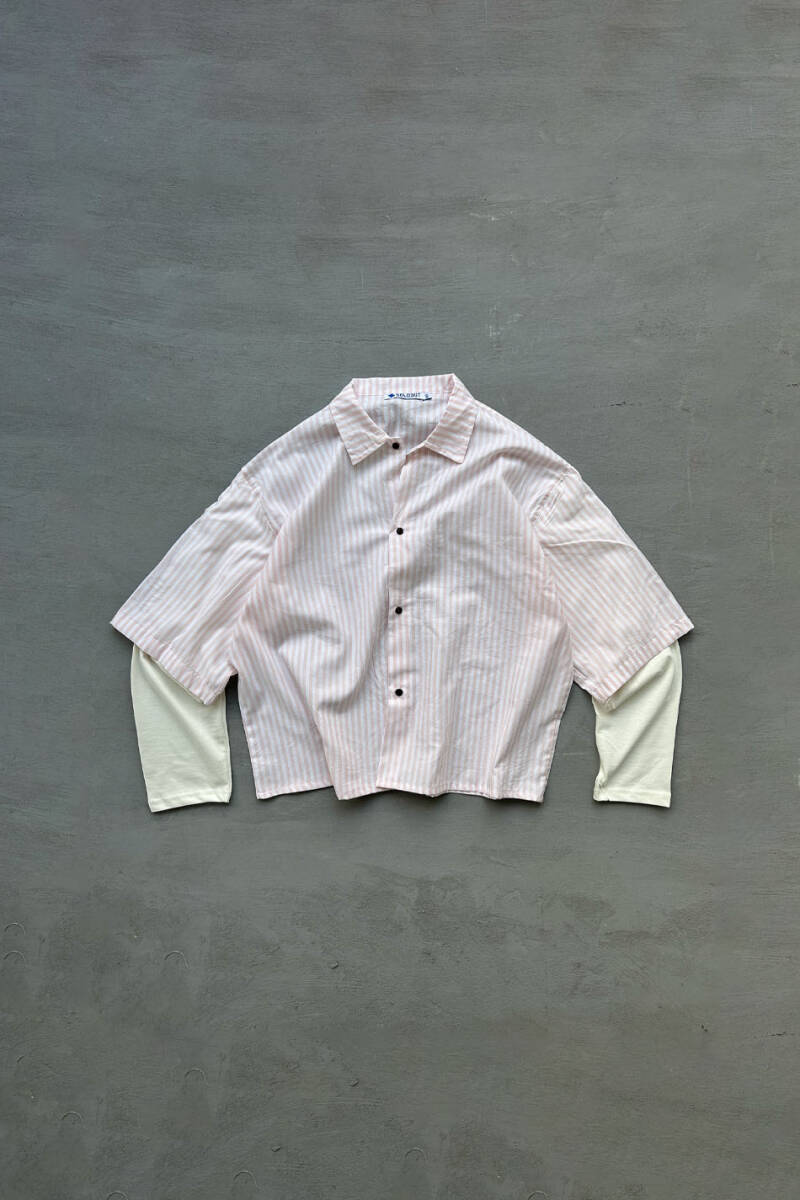  Pembe Çizgili Boxy Fit Layered Gömlek - SOLDOUT