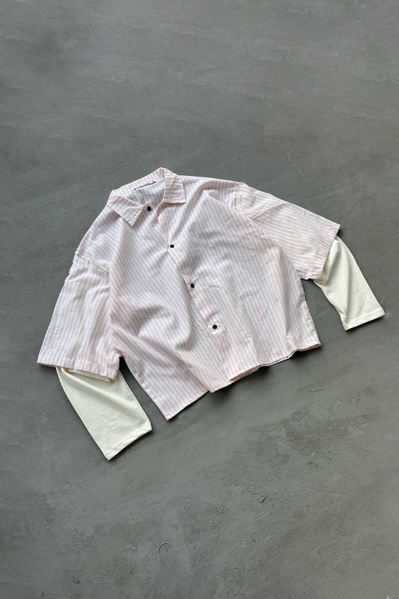  Pembe Çizgili Boxy Fit Layered Gömlek - SOLDOUT (1)