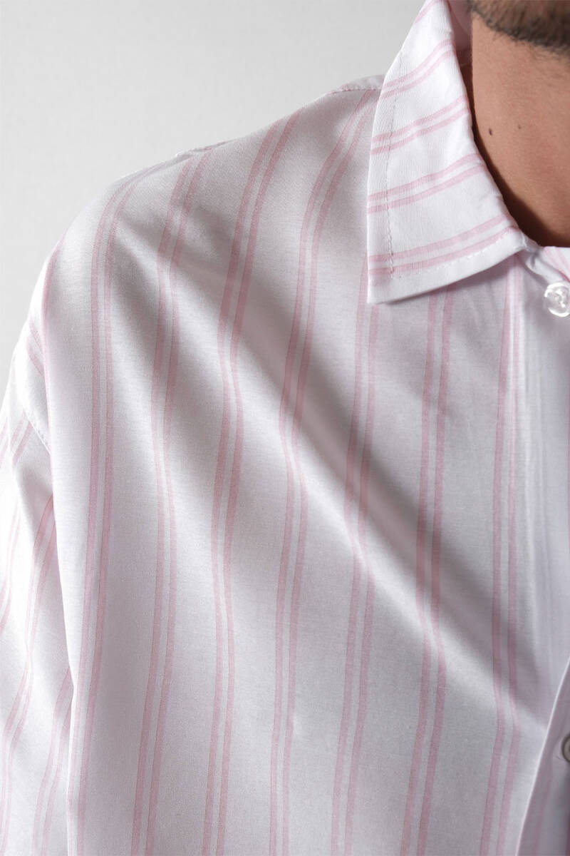 Pembe Çizgili Essential Oversize Gömlek - 3