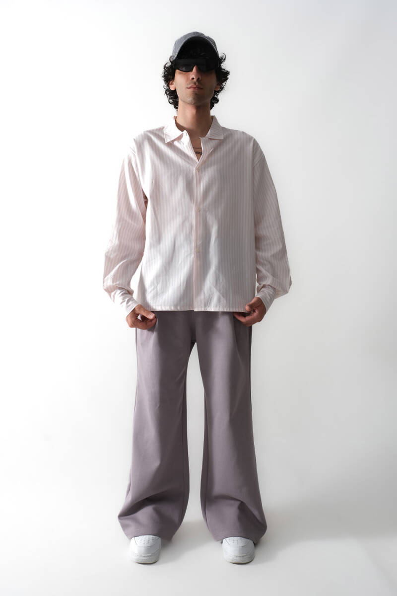 Pembe Çizgili Oversize Gömlek - 3