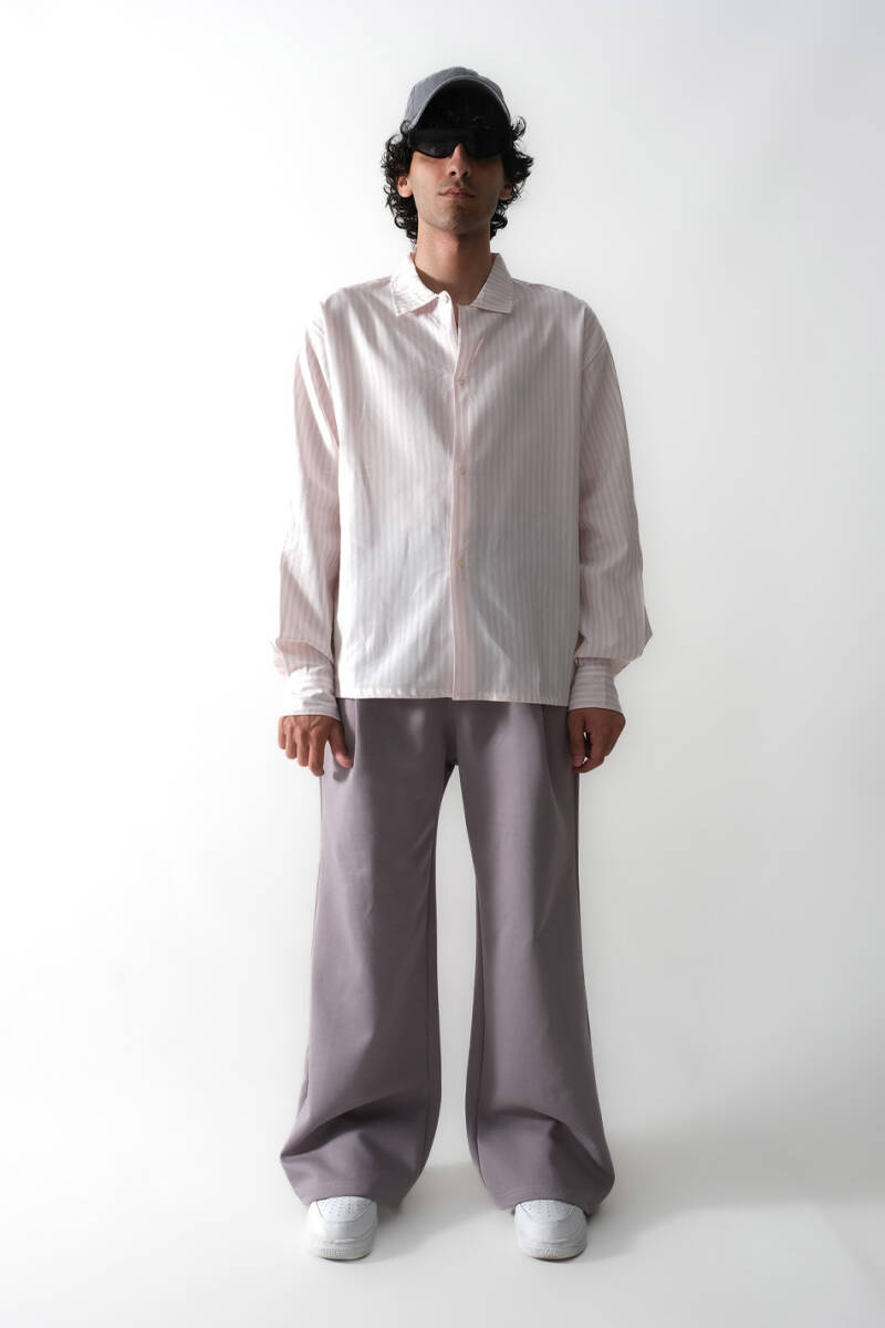 Pembe Çizgili Oversize Gömlek - 2
