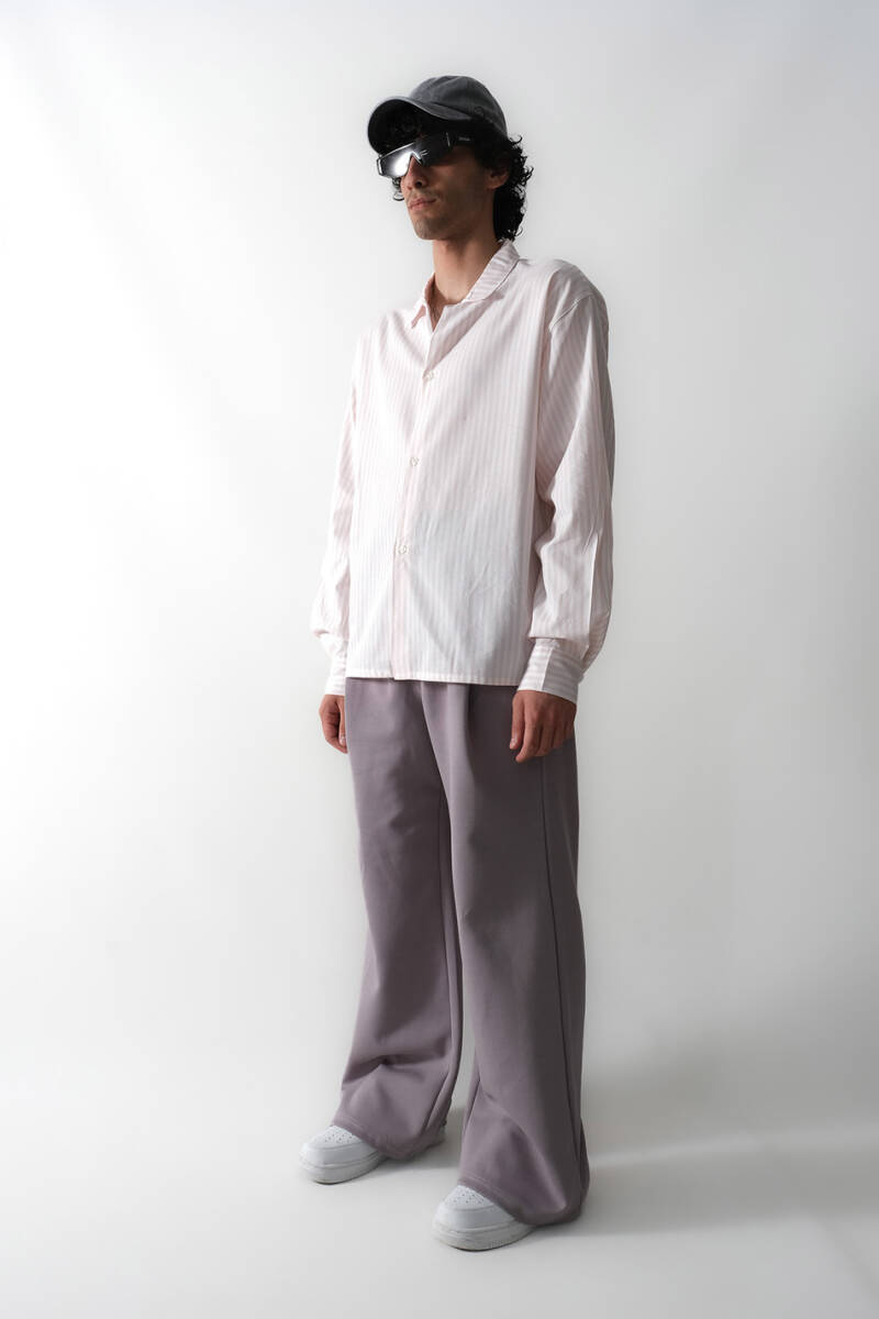 Pembe Çizgili Oversize Gömlek - 4