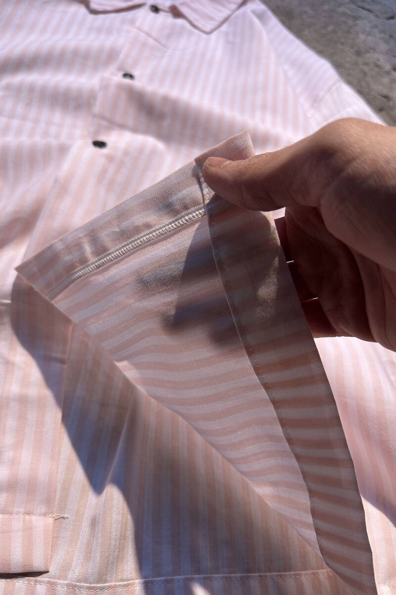 Pembe Çizgili Oversize Gömlek - 9