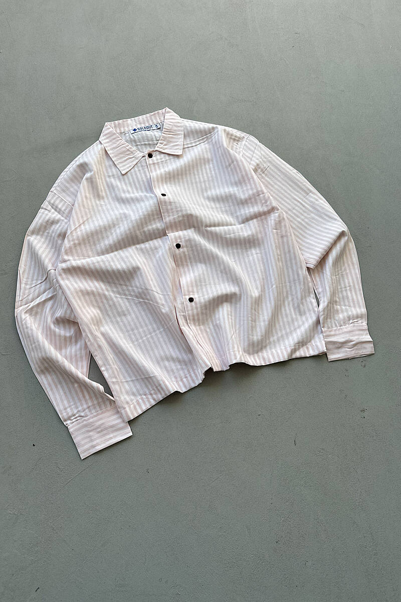 Pembe Çizgili Oversize Gömlek - 9