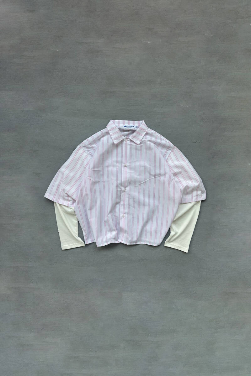 Pembe Çizgili Boxy Fit Layered Gömlek - SOLDOUT