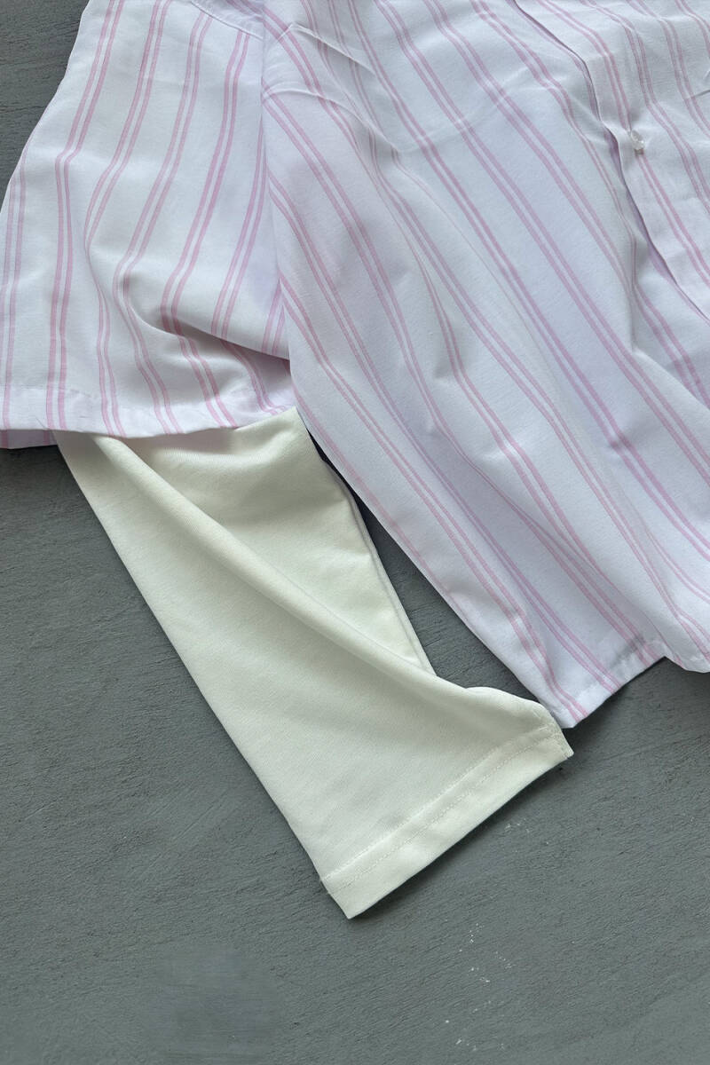  Pembe Çizgili Boxy Fit Layered Gömlek - 6