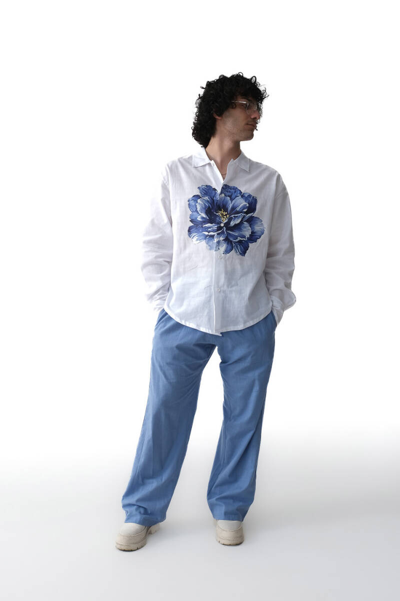 Peony Beyaz Oversize %100 Pamuk İnce Gömlek - 3