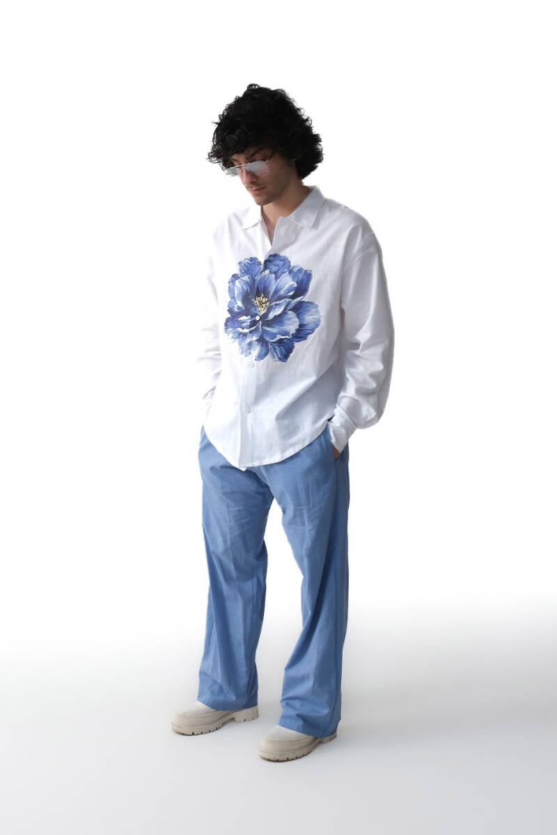 Peony Beyaz Oversize %100 Pamuk İnce Gömlek - 5