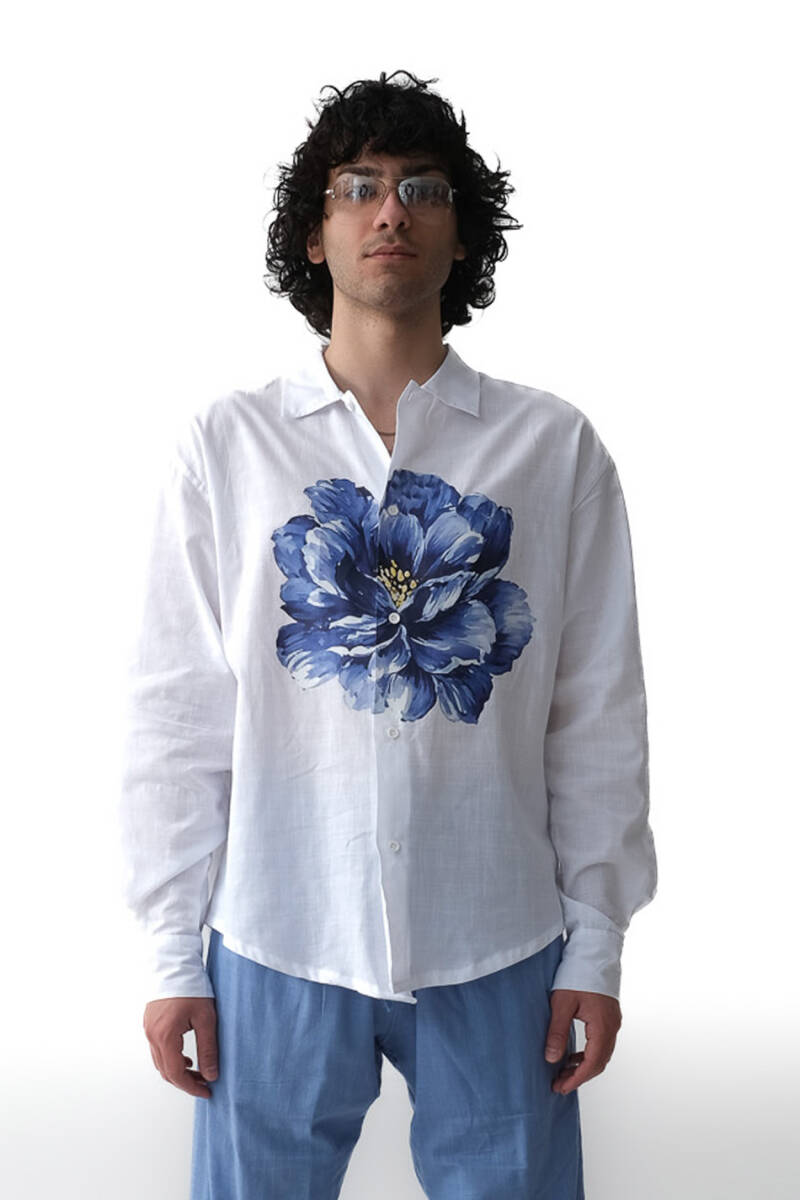 Peony Beyaz Oversize %100 Pamuk İnce Gömlek - 1
