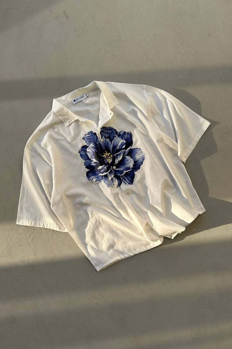 Peony Beyaz Oversize %100 Pamuk Yarım Kol İnce Gömlek - 2