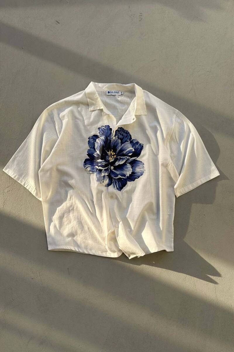 Peony Beyaz Oversize %100 Pamuk Yarım Kol İnce Gömlek - 1