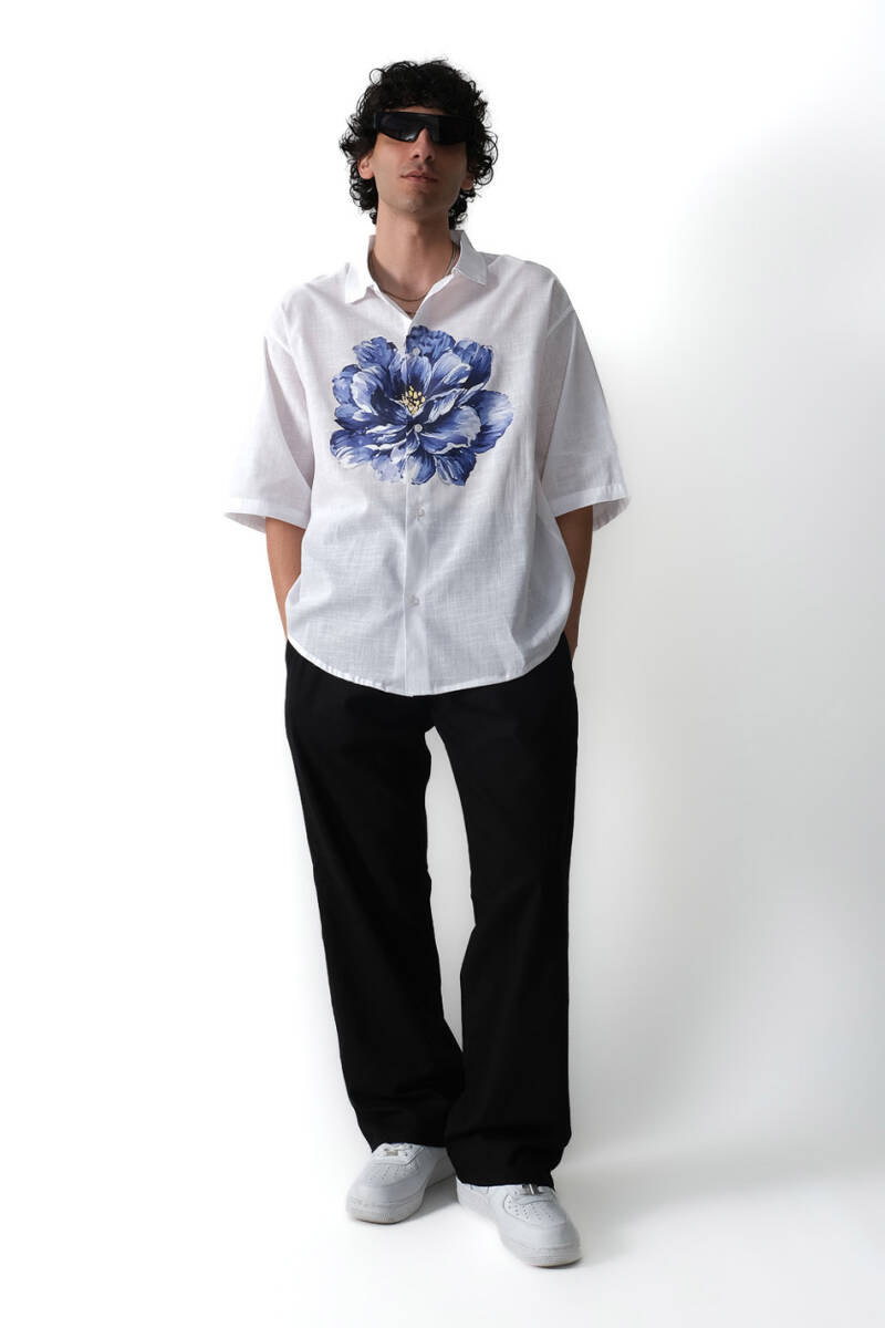 Peony Beyaz Oversize %100 Pamuk Yarım Kol İnce Gömlek - 9