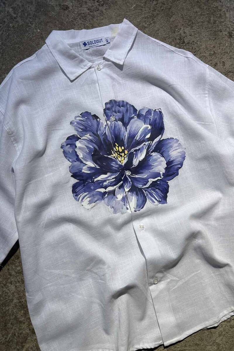 Peony Beyaz Oversize %100 Pamuk Yarım Kol İnce Gömlek - 2