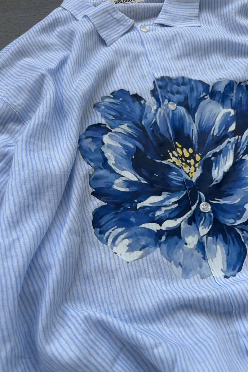 Peony Çizgili Mavi Oversize Gömlek - SOLDOUT (1)