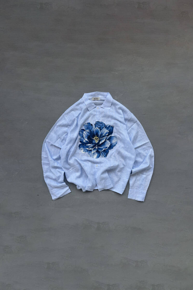 Peony Çizgili Mavi Oversize Gömlek - SOLDOUT