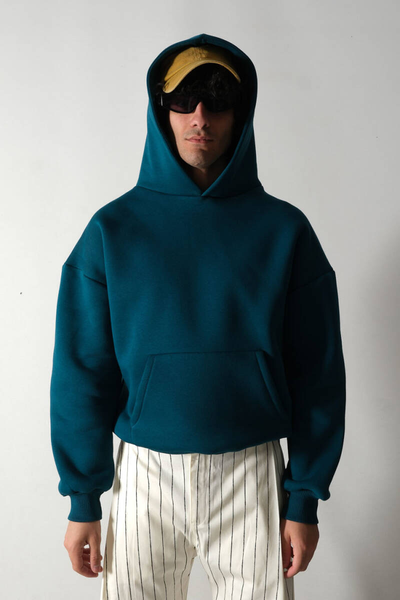 Petrol Mavi Oversize Boxy Fit Hoodie 