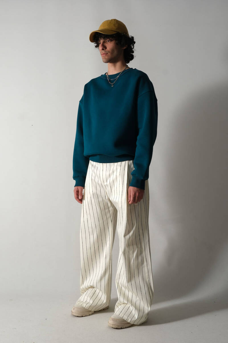 Petrol Mavi Oversize Boxy Fit Sweatshirt - 4
