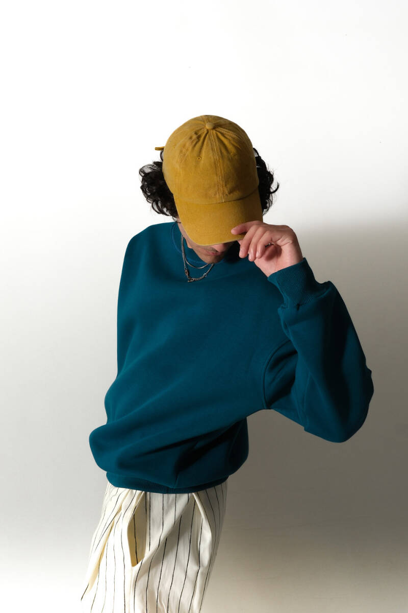 Petrol Mavi Oversize Boxy Fit Sweatshirt 