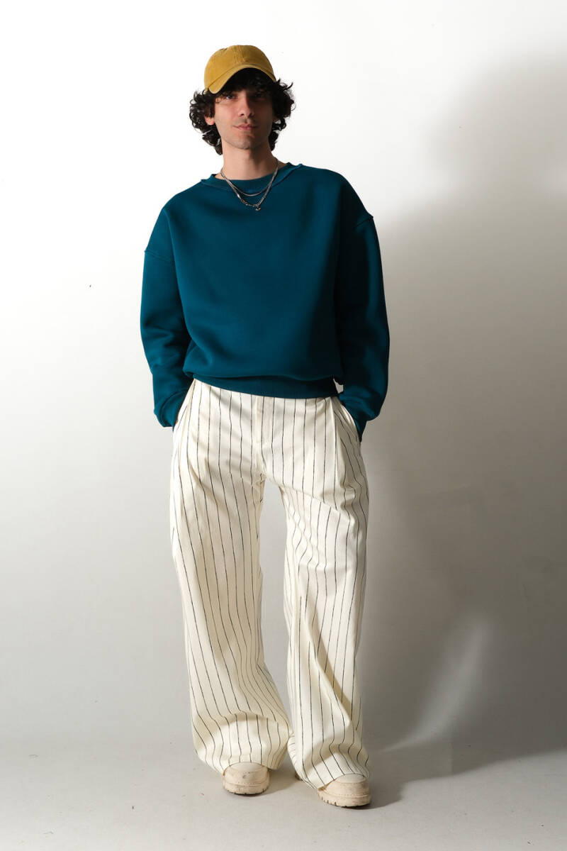 Petrol Mavi Oversize Boxy Fit Sweatshirt - 5