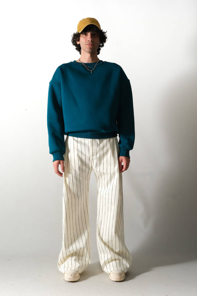 Petrol Mavi Oversize Boxy Fit Sweatshirt - 3