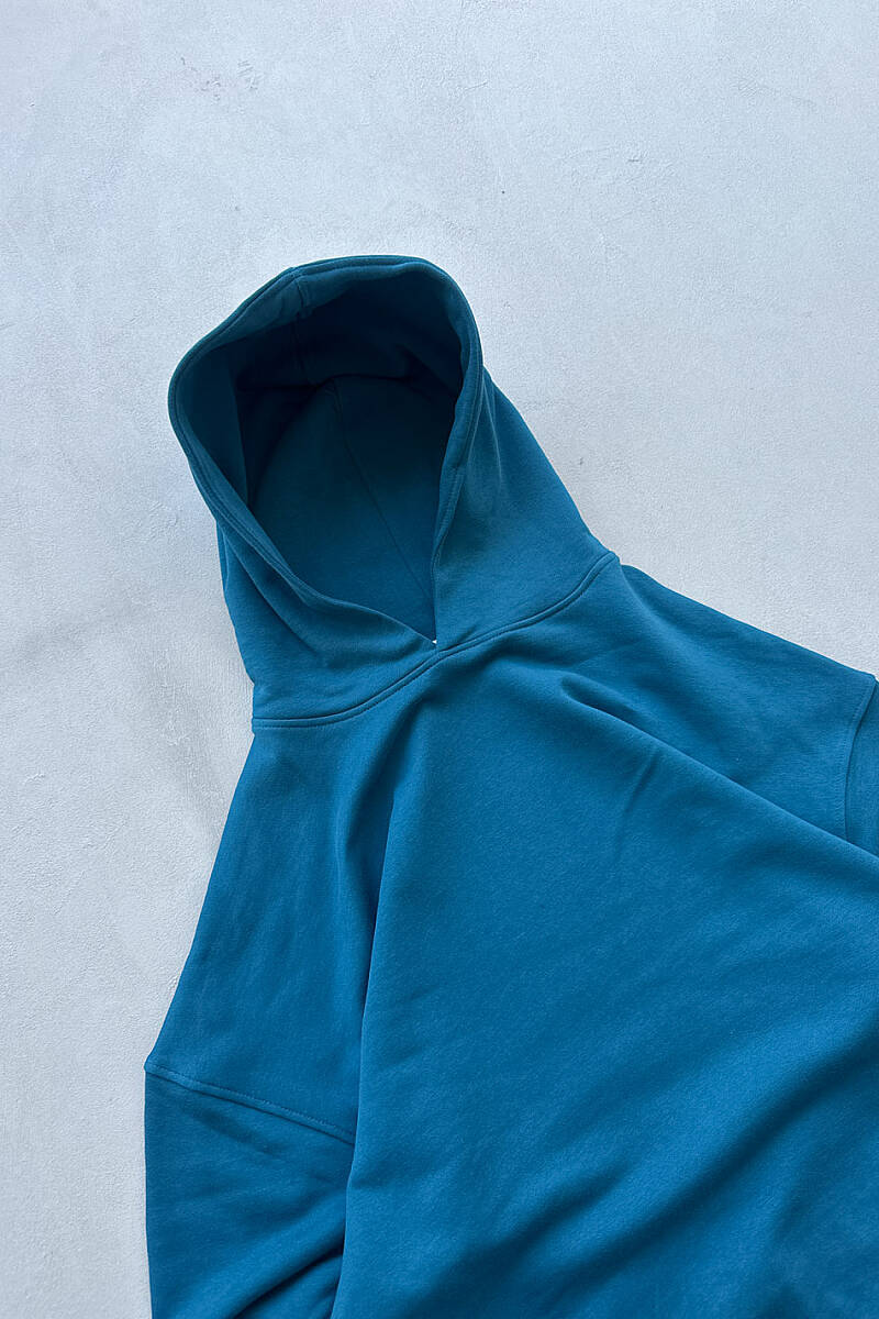 Petrol Mavi Oversize Boxy Fit Hoodie - 3
