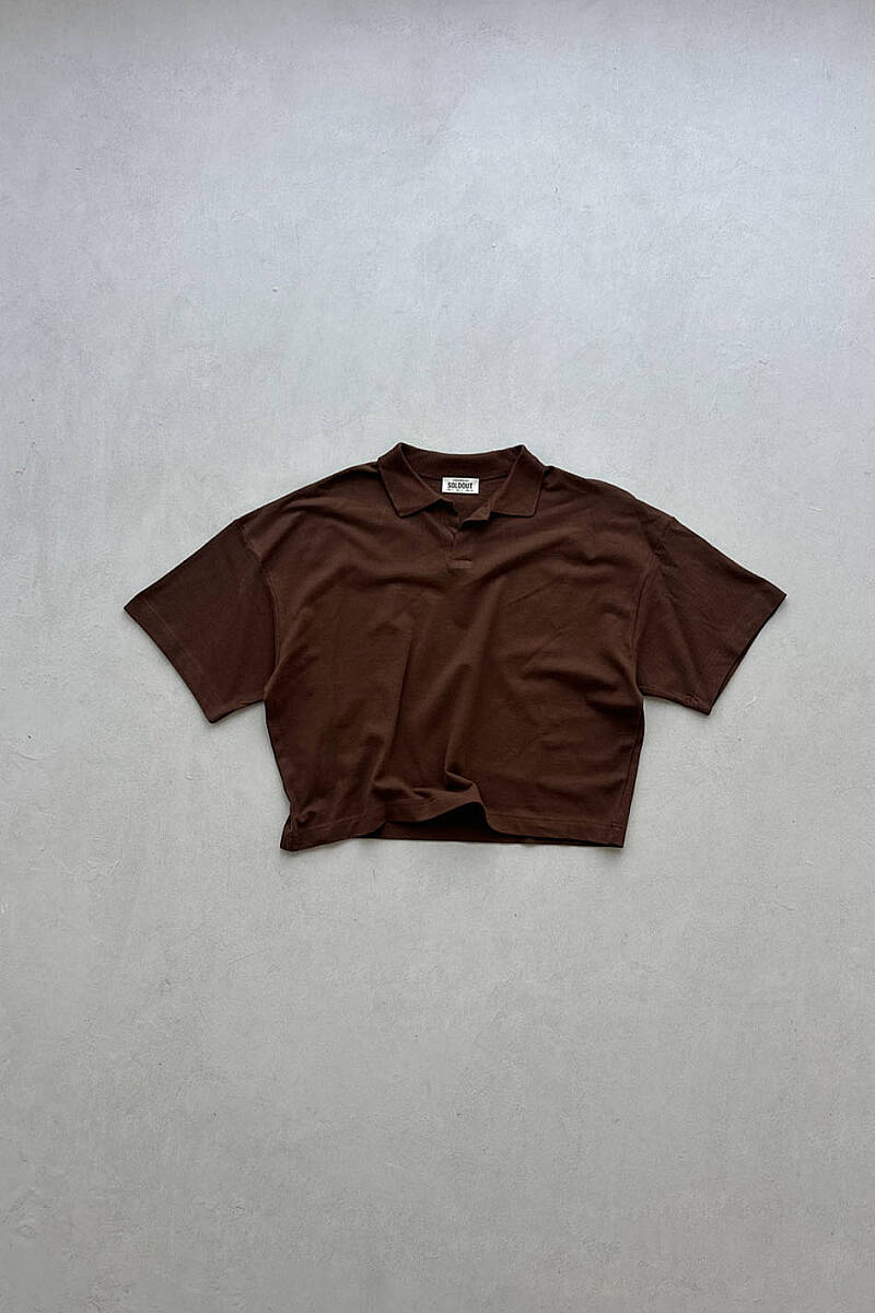 Polo Yaka Boxy Fit Crop Tişört - SOLDOUT