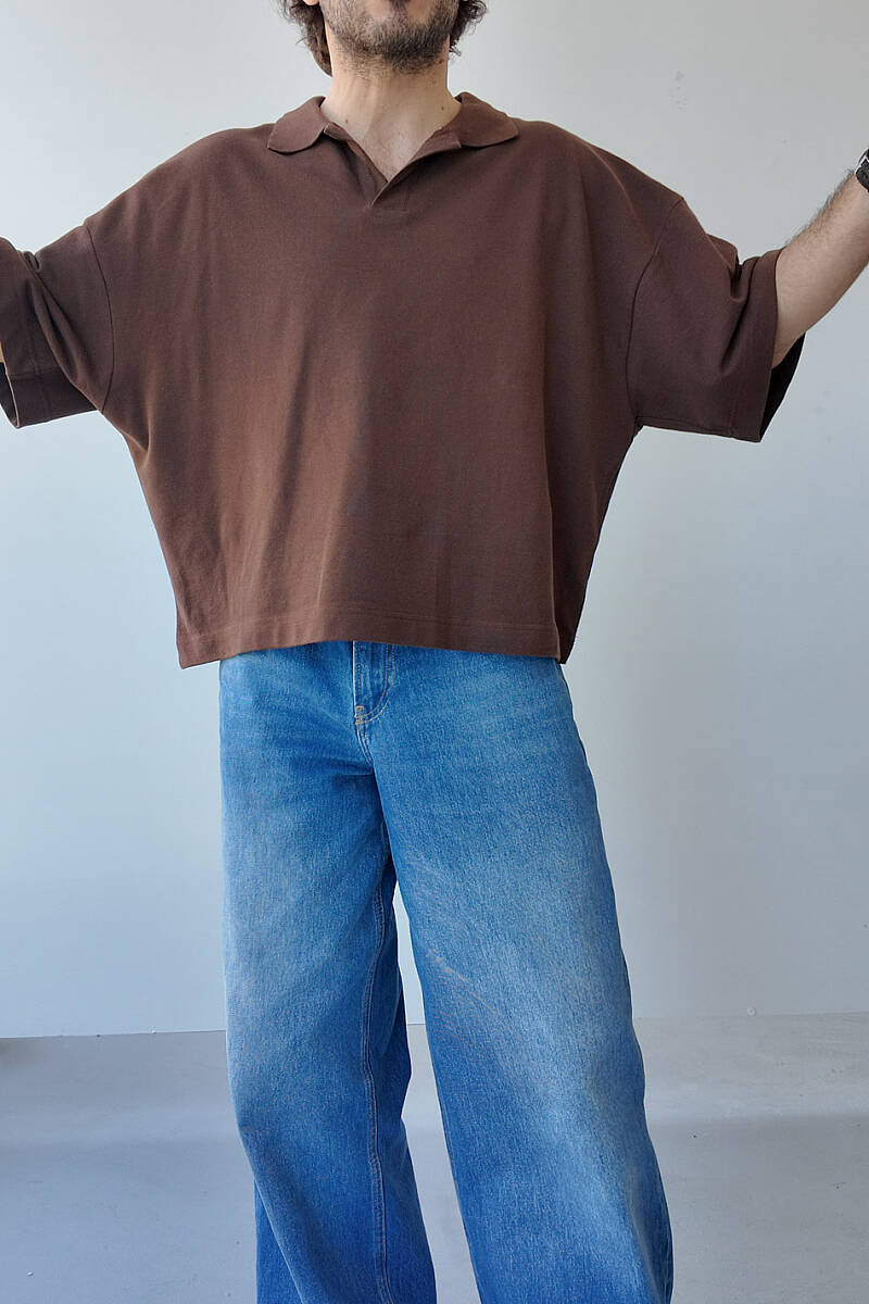 Polo Yaka Boxy Fit Crop Tişört - SOLDOUT (1)