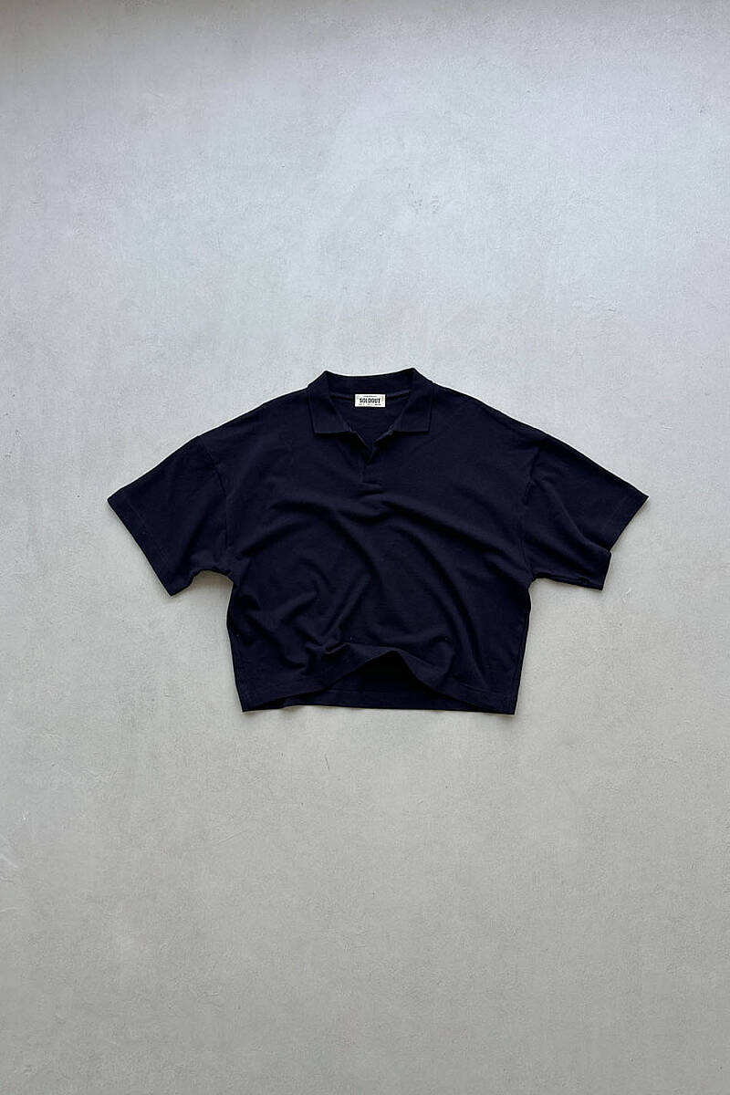 Polo Yaka Boxy Fit Crop Tişört - SOLDOUT