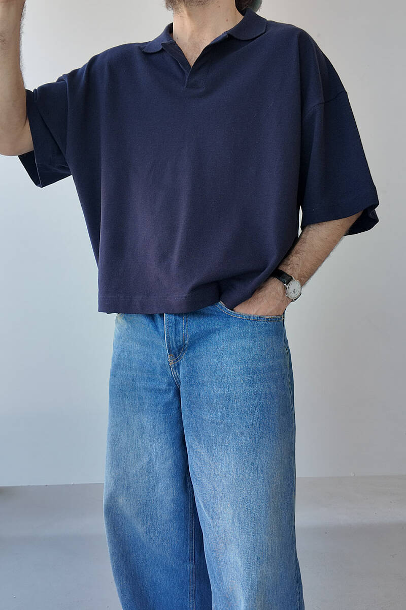 Polo Yaka Boxy Fit Crop Tişört - SOLDOUT (1)