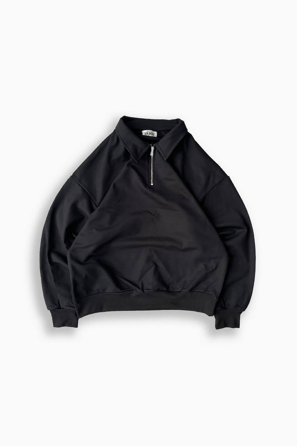 Premium Siyah Yarım Fermuar Polo Yaka Sweatshirt - SOLDOUT
