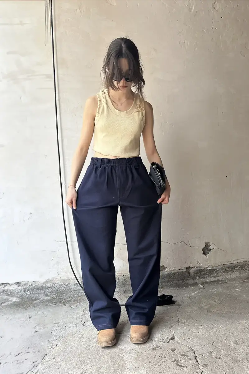 Lacivert Gabardin Baggy Pantolon - 4
