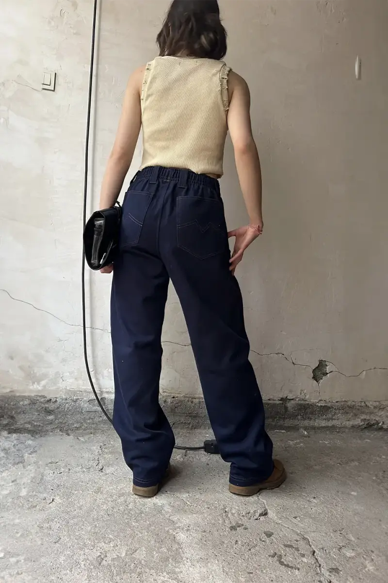 Lacivert Gabardin Baggy Pantolon - 5