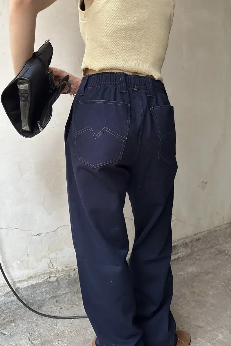 Lacivert Gabardin Baggy Pantolon - 6