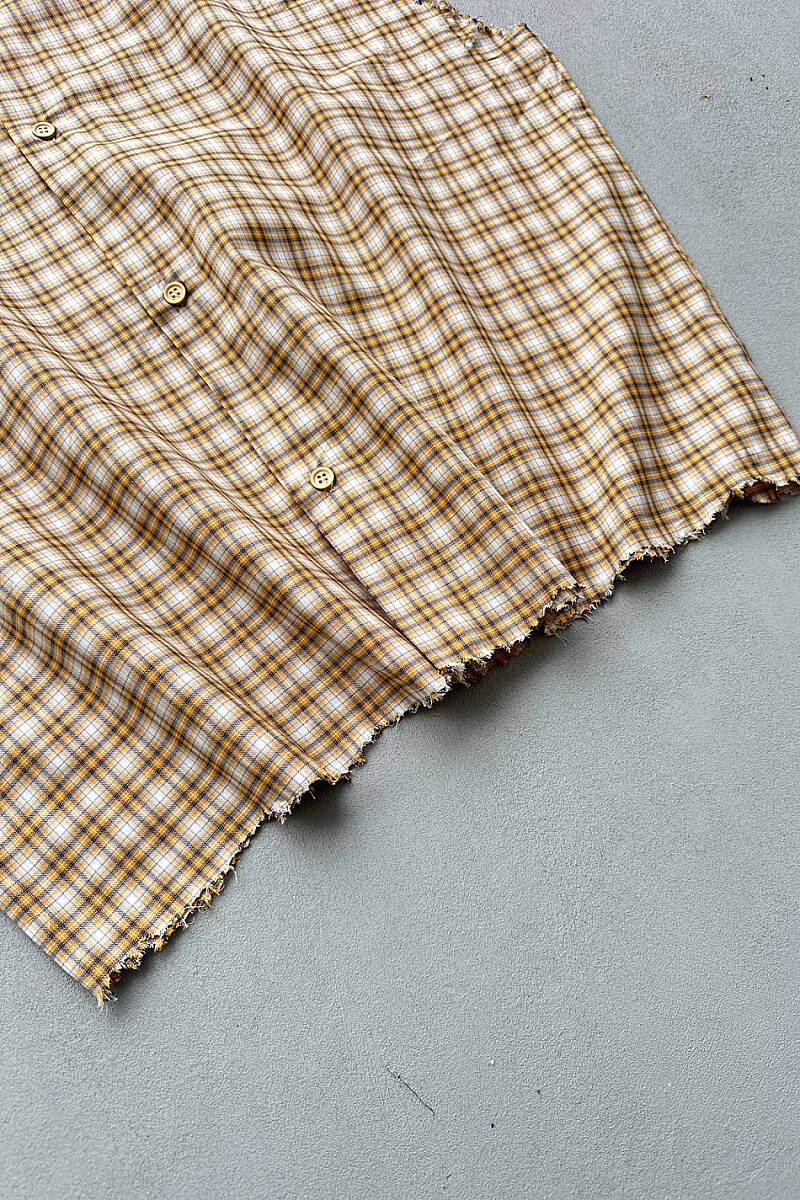 Sarı Ekoseli Distressed Kolsuz Boxy Fit Gömlek - 4