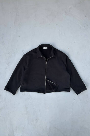 Siyah 555 GSM Loose Fit Zip Ceket - 1