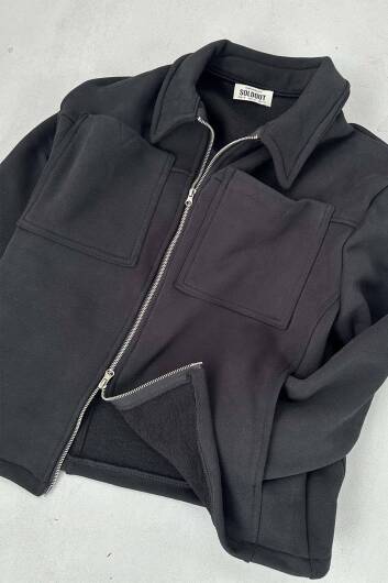 Siyah 555 GSM Regular Fit Zip Ceket - 6