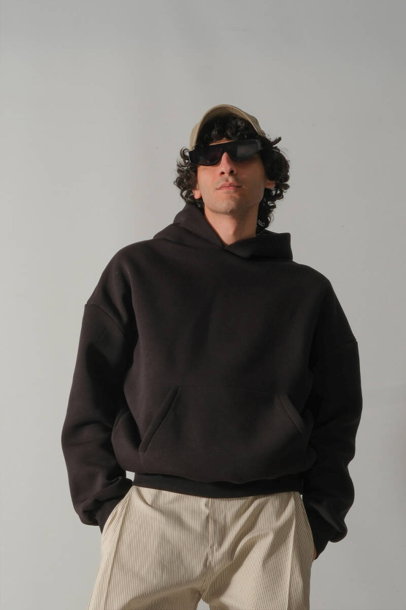 Siyah Oversize Boxy Fit Hoodie 
