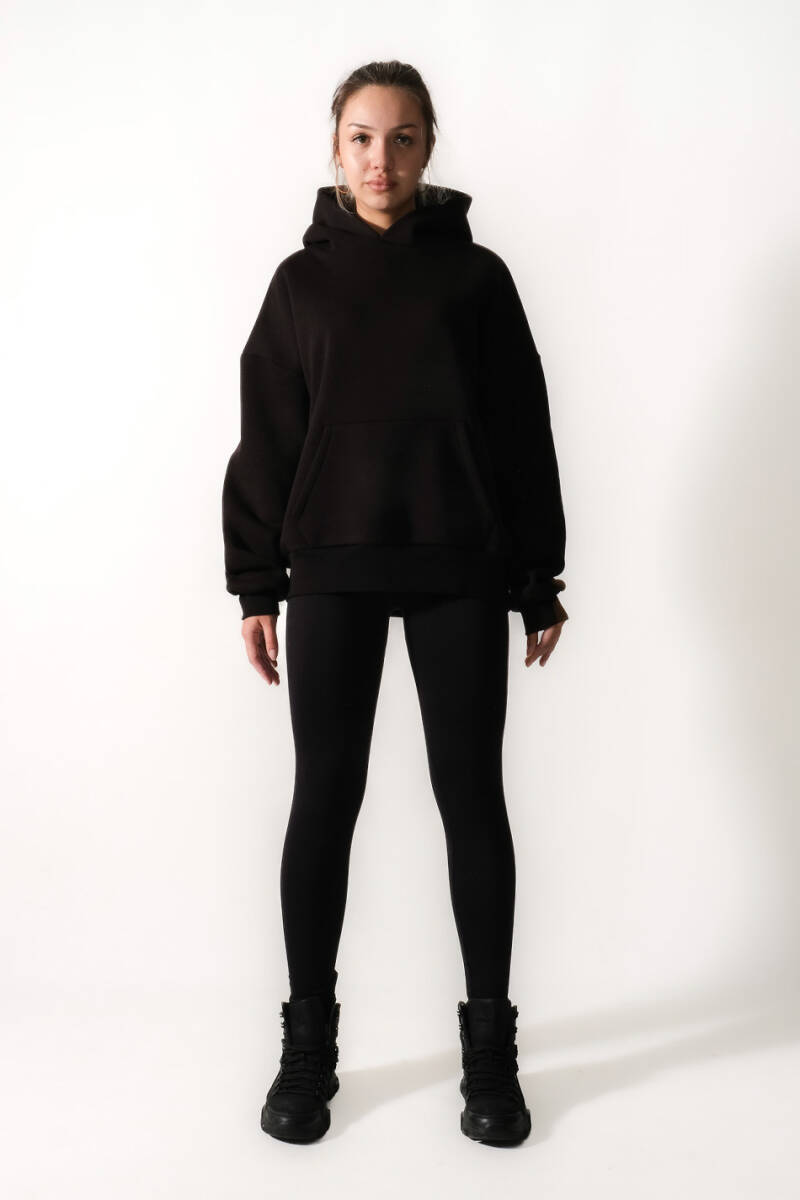 Siyah Oversize Boxy Fit Hoodie - 2